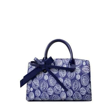 Elegant Patent Leather and Scrawl Design Women's Tote Bag - Deep Blue
