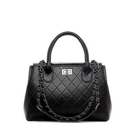Stylish Checked and Chains Design Tote Bag For Women - Black