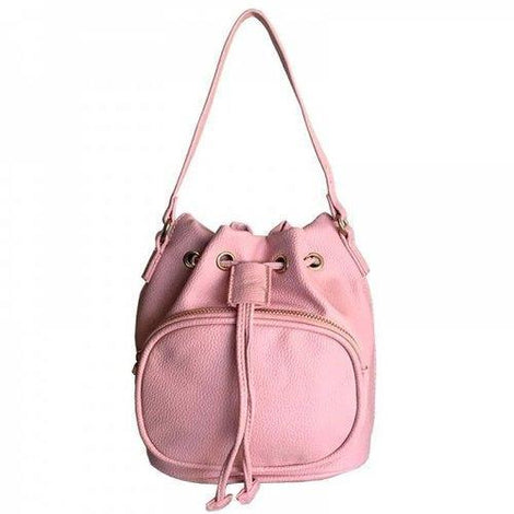 Stylish PU Leather and Drawstring Design Shoulder Bag For Women - Pink