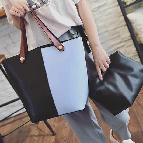 Metal Color Splicing PU Leather Shoulder Bag - Azure