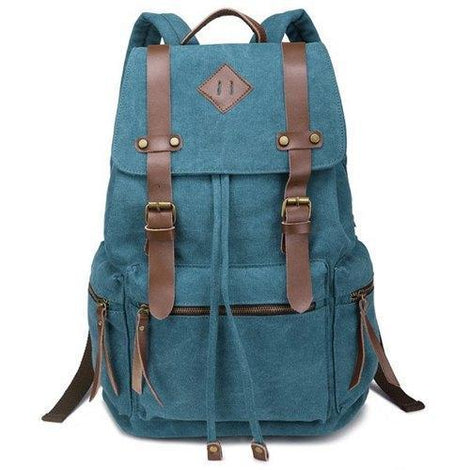 Zippers Double Buckle Canvas Backpack - Lake Blue