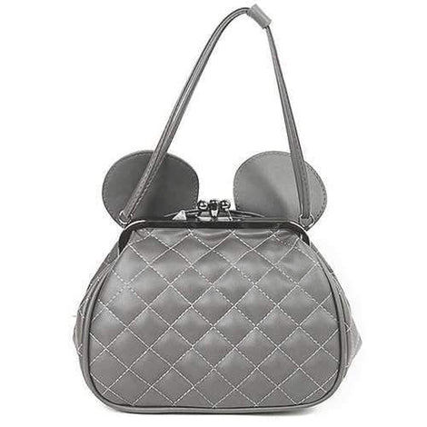 Quilted Kiss Lock Metal Trimmed Tote - Gray