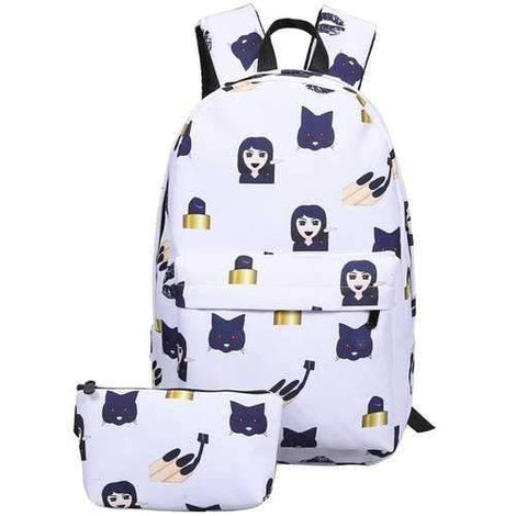 Emoji Printed Nylon Backpack - Deep Blue