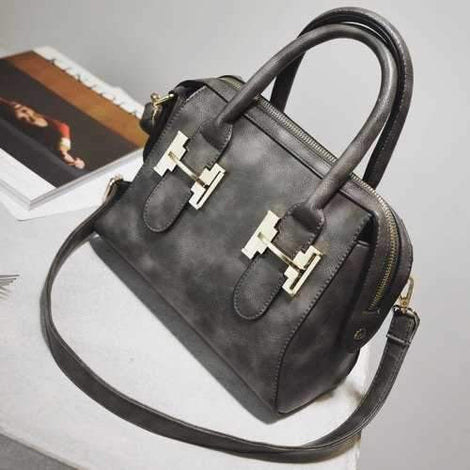 Metal Zip Handbag - Gray