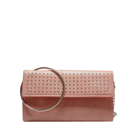 Rivet Metallic Ring Clutch Bag with Chains - Pink