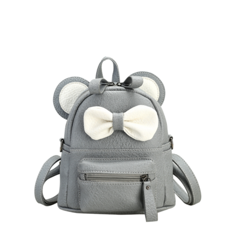 Faux Leather Ear Bowknot Backpack - Gray