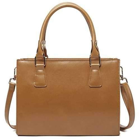 Faux Leather Work Tote Bag - Brown