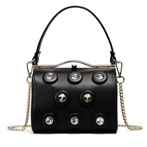 Metal Bar Rhinestone Handbag - Black