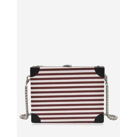 Box Shaped Chain Striped Pattern Crossbody Bag - Dark Auburn