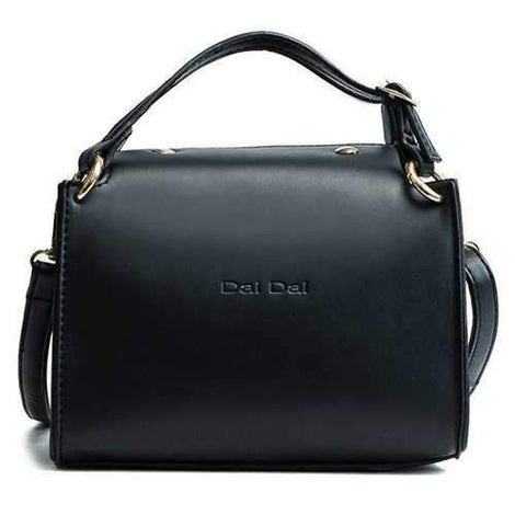 Faux Leather Letter Print Handbag With Strap - Black