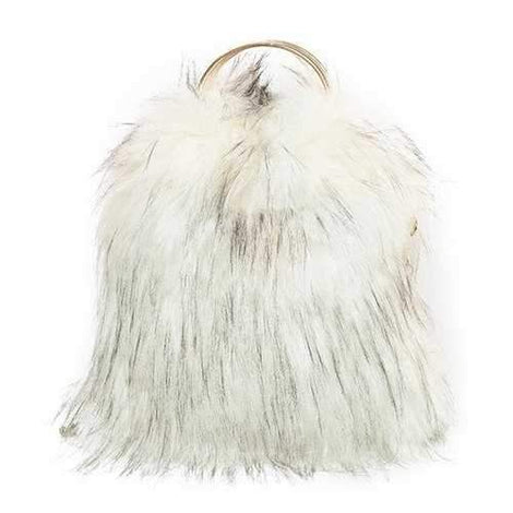 Faux Fur Handbag With Chain - White