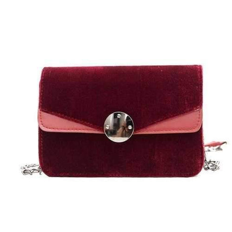 Fashionable Wind Velvet Small Bag 2017 Female New Chain Small Bag Temperament All-Match Shoulder Messenger Bag - Burgundy