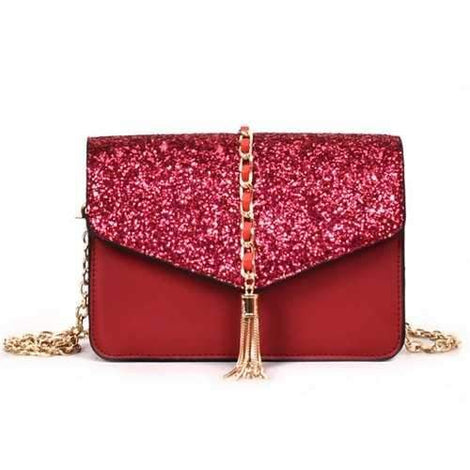 Small Bag Simple All-match Tassel Shoulder Messenger Chain Tide - Burgundy