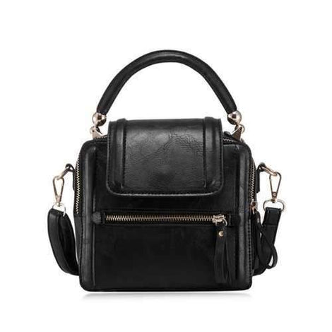 PU Leather Zipper Closure Crossbody Bag - Black