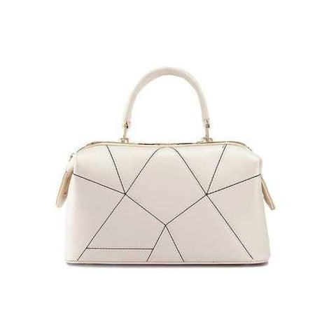 Geometric Stitching PU Leather Handbag - Beige
