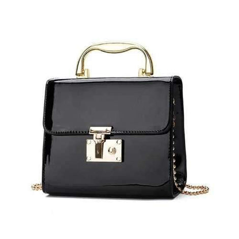 Metal Handel Patent Leather Crossbody Chain Bag - Black