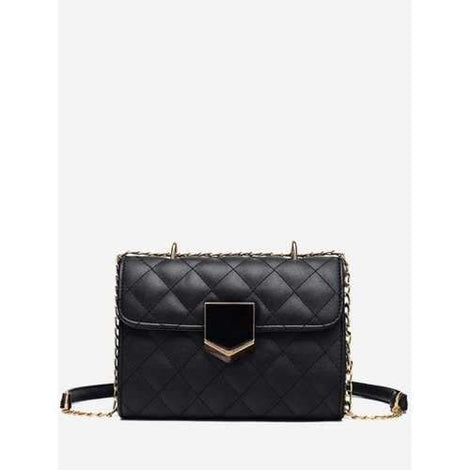 Rhombus Stitching Mini Chain Crossbody Bag - Black