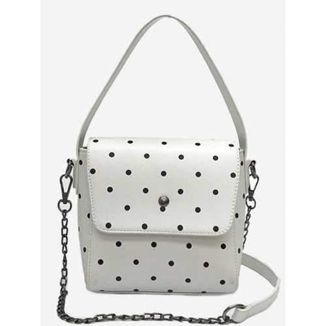 Polka Dot Flap Top Handle Shoulder Bag - White