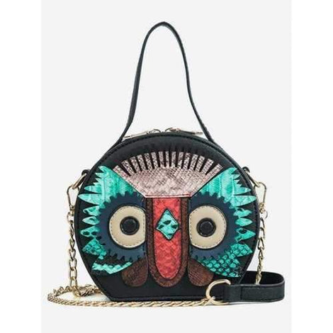 Round Pattern Owl Crossbody Bag - Blue Green