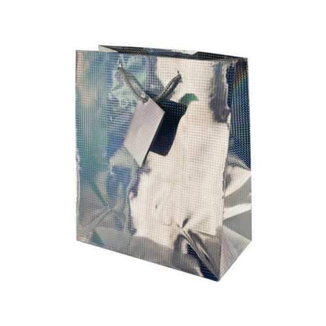 Medium Silver Checkered Holographic Gift Bag ( Case of 108 )