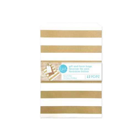 Gold Striped Gift & Favor Bags Set ( Case of 60 )