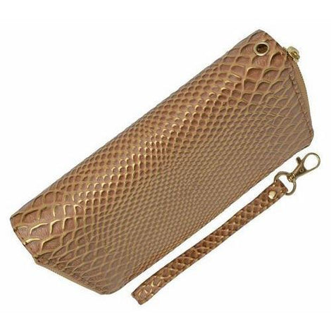 Double Zipper Snake Print Clutch Wallet