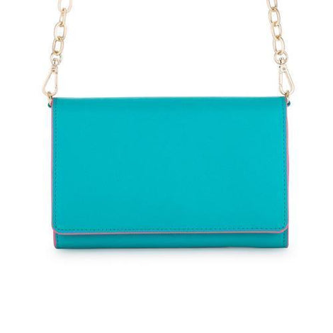 Carly Teal Leather Purse Clutch With Gold Chain Crossbody