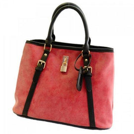 Trendy Buckle and Suede Design Women's Color Block Tote Bag - Watermelon Red