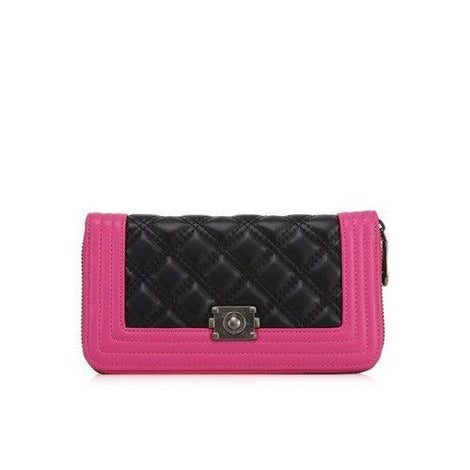 Elegant Color Block and Checked Design Women's Wallet - Rose Madder