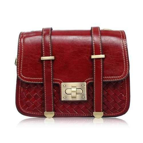 Retro Hasp and Weaving Design Women's Shoulder Bag - Red