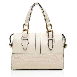 Trendy Splice and Crocodile Print Design Women's Tote Bag - White
