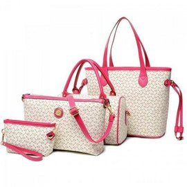 Geo Print Handbag 4Pc Set - White