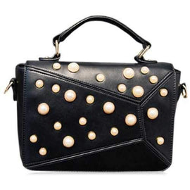 Elegant Faux Pearl and PU Leather Design Tote Bag For Women - Black