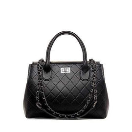 Stylish Checked and Chains Design Tote Bag For Women - Black