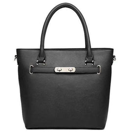 New Arrival Solid Color and PU Leather Design Tote Bag For Women - Black