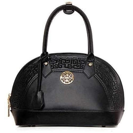 Ethnic Style Embroidery and PU Leather Design Tote Bag For Women - Black