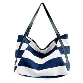 Splicing Canvas Striped Pattern Shoulder Bag - Purplishblue + White