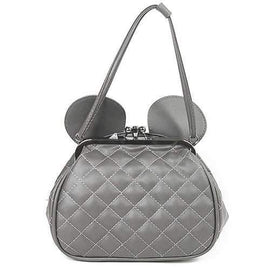 Quilted Kiss Lock Metal Trimmed Tote - Gray