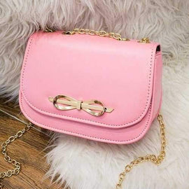 Metal Bowknot Chains Crossbody Bag - Pink