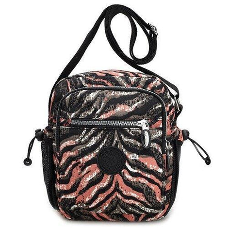 Color Splicing Striped Print Zippers Crossbody Bag - Brown