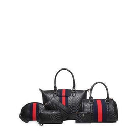 Embossed Striped Pattern Colour Block Tote Bag - Black