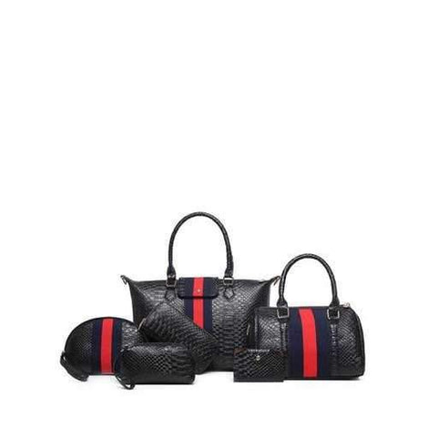 Embossed Striped Pattern Colour Block Tote Bag - Black