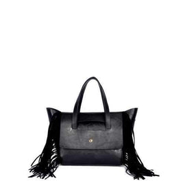 Winged PU Leather Fringe Tote - Black
