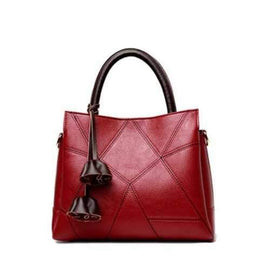 Geometric Pattern Stitching Colour Block Tote Bag - Wine Red