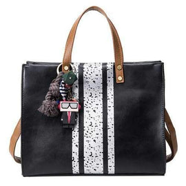 Stripes Pendant PU Leather Handbag - Black
