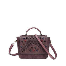 Cut Out Colored Rivet Handbag - Dark Red