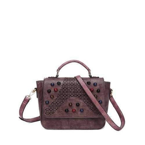 Cut Out Colored Rivet Handbag - Dark Red