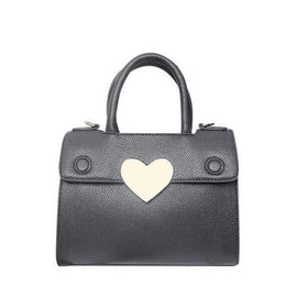 Textured PU Leather Metal Heart Handbag - Gray
