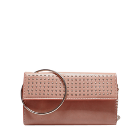 Rivet Metallic Ring Clutch Bag with Chains - Pink