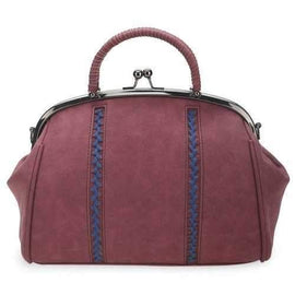 Metal Trim Braided Kisslock Handbag - Dark Red